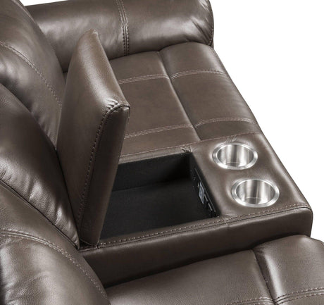 Lydia - Leather Aire Motion Loveseat With USB Console - Brown - Furniture Home Direct