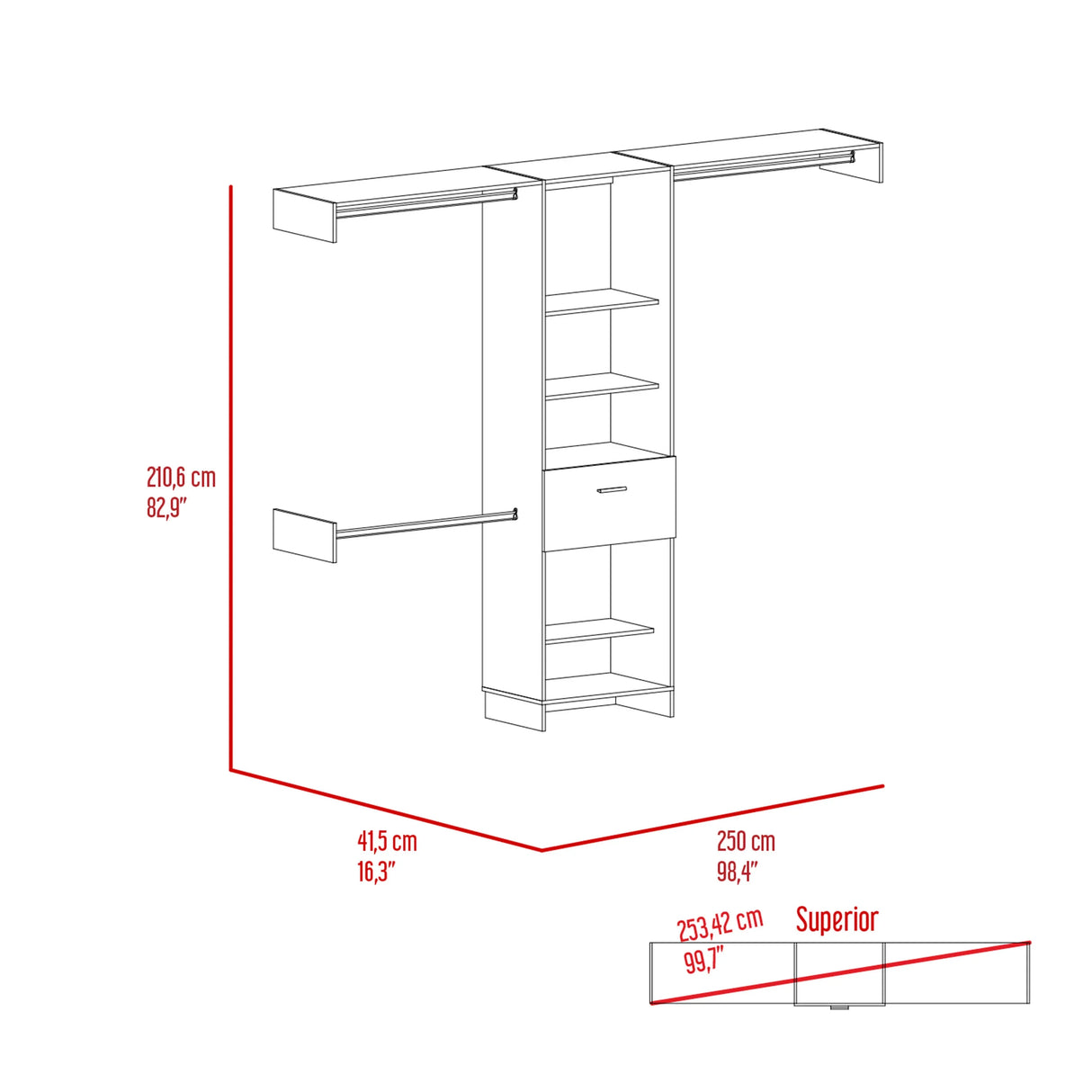 Closet System With Rods And Drawer Wall Mounted Black - Furniture Home Direct
