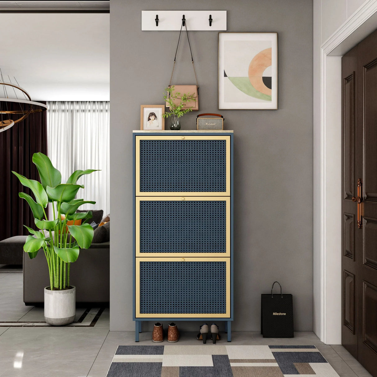 Modern Rattan 3 Door Shoe Rack Cabinet For Entryway - Furniture Home Direct