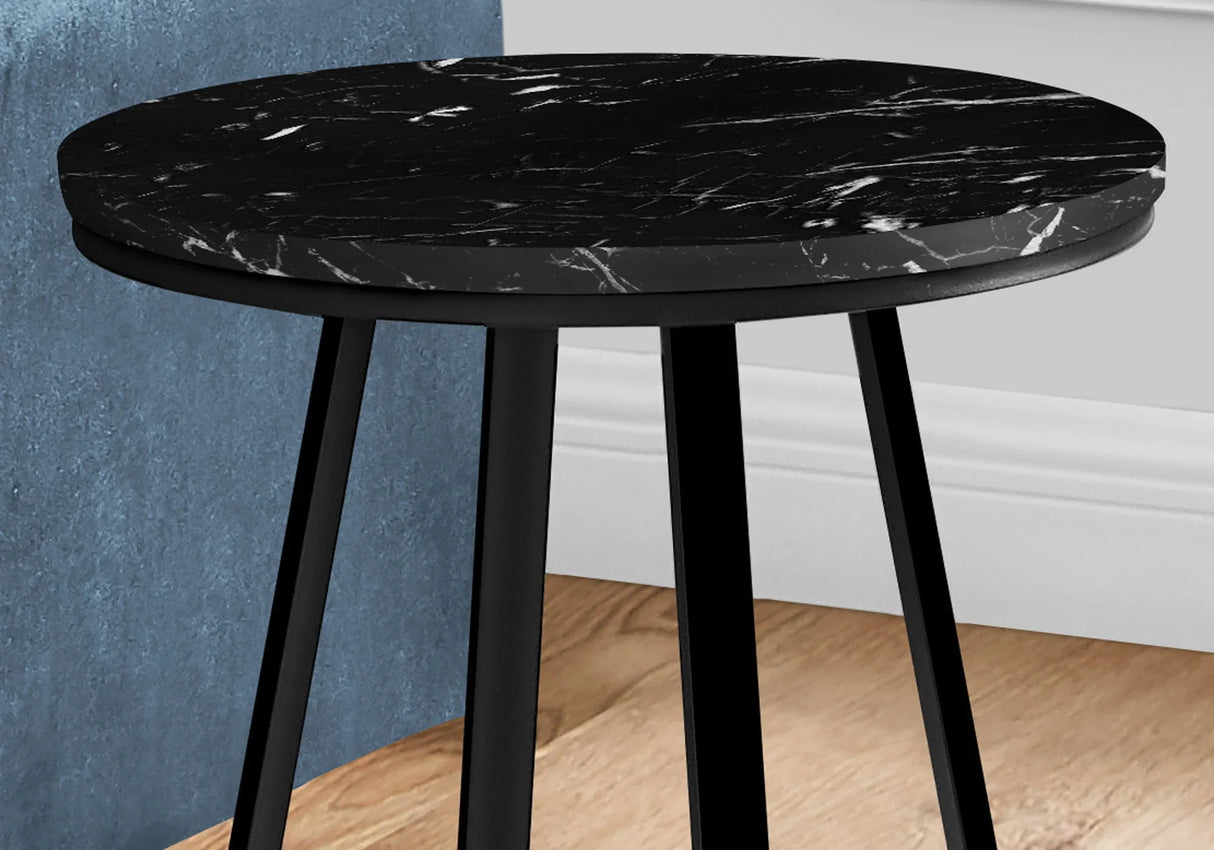 Round Marble Look, Contemporary & Modern Side Table - Black - Furniture Home Direct