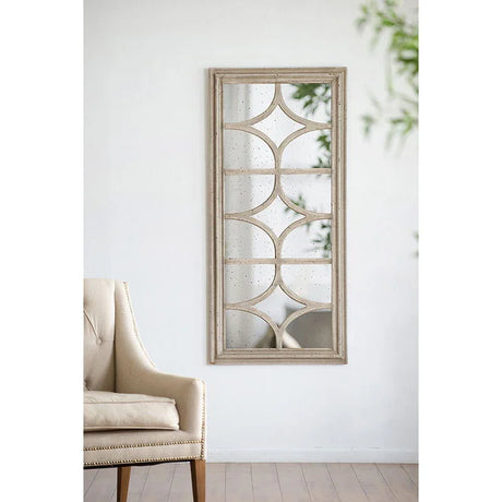 Glister - Rectangular Mirror With Distressed Frame With Decorative Window Look, Vertical Or Horizontal - Cream - Furniture Home Direct