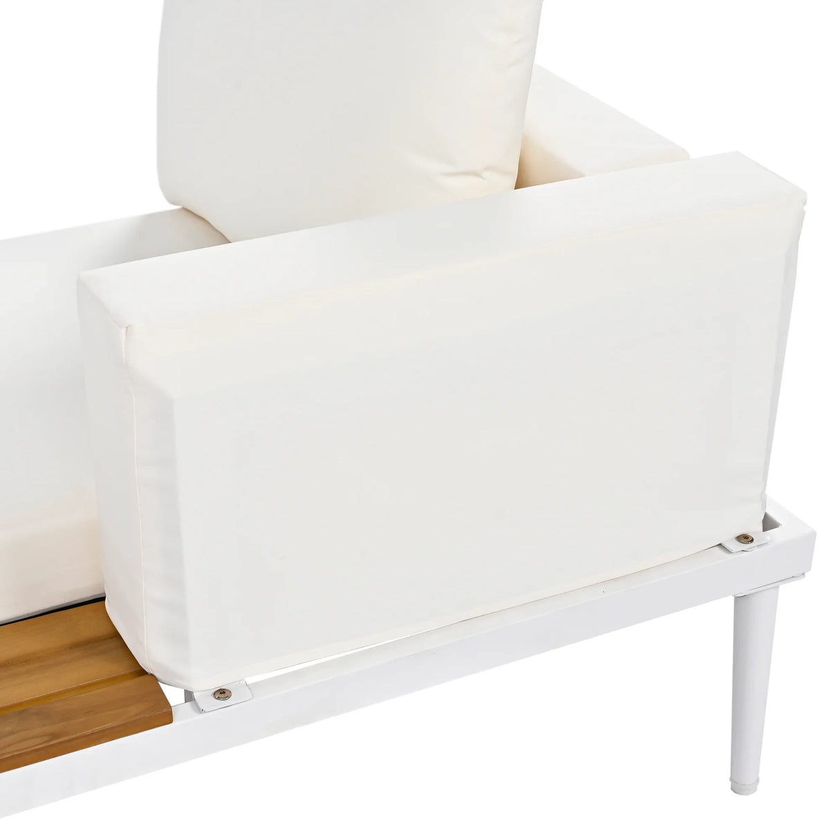 Outdoor Chaise Lounge Modern Cushions Wood Tray Beige - Furniture Home Direct