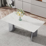 Modern Minimalist Dining Table With Imitation Marble Glass Desktop And Metal Legs - Furniture Home Direct