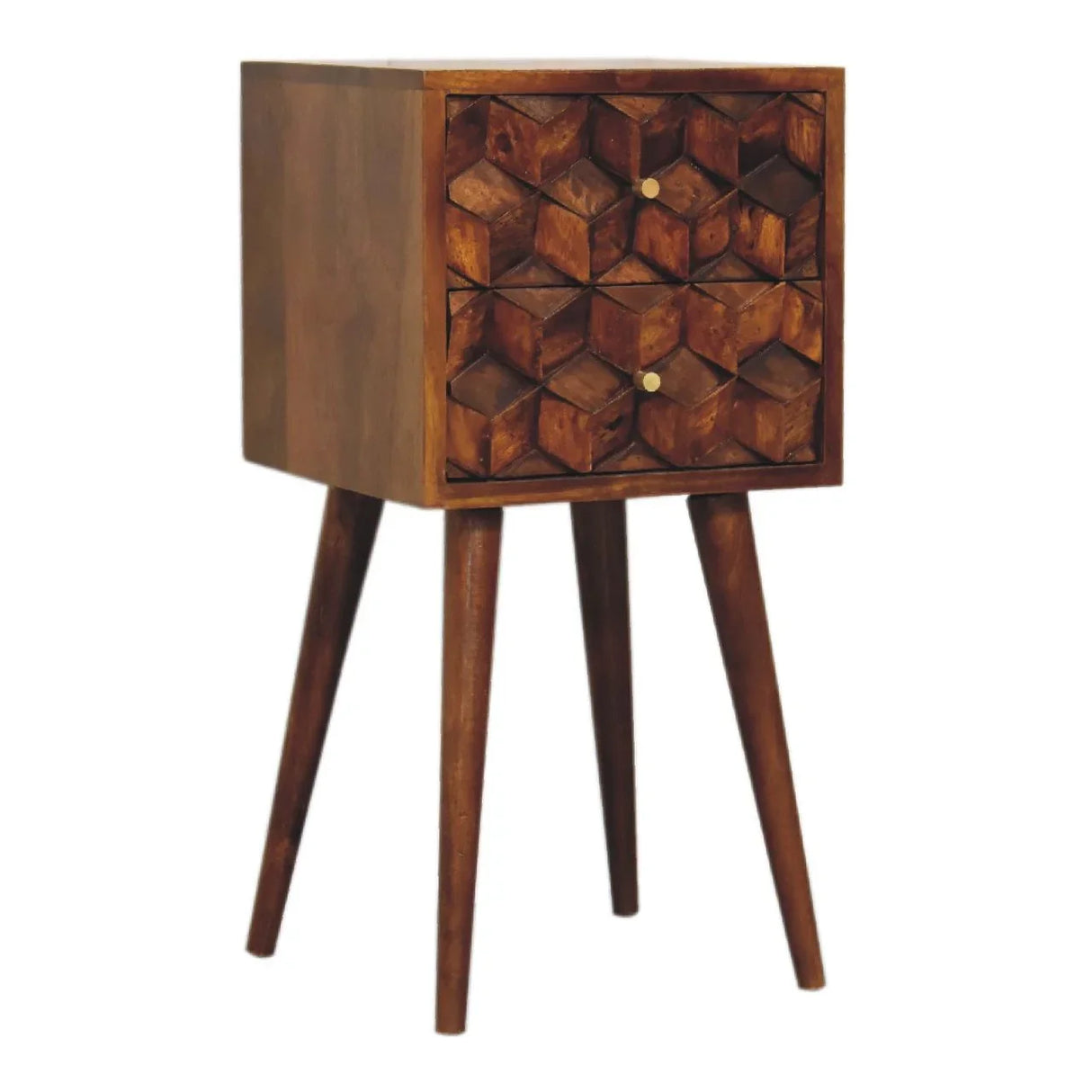 Mini Cube Carved 2 Drawer Nightstand - Furniture Home Direct
