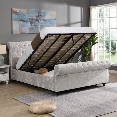 Hartfried - Queen Size Upholstered Storage Bed - Beige - Furniture Home Direct