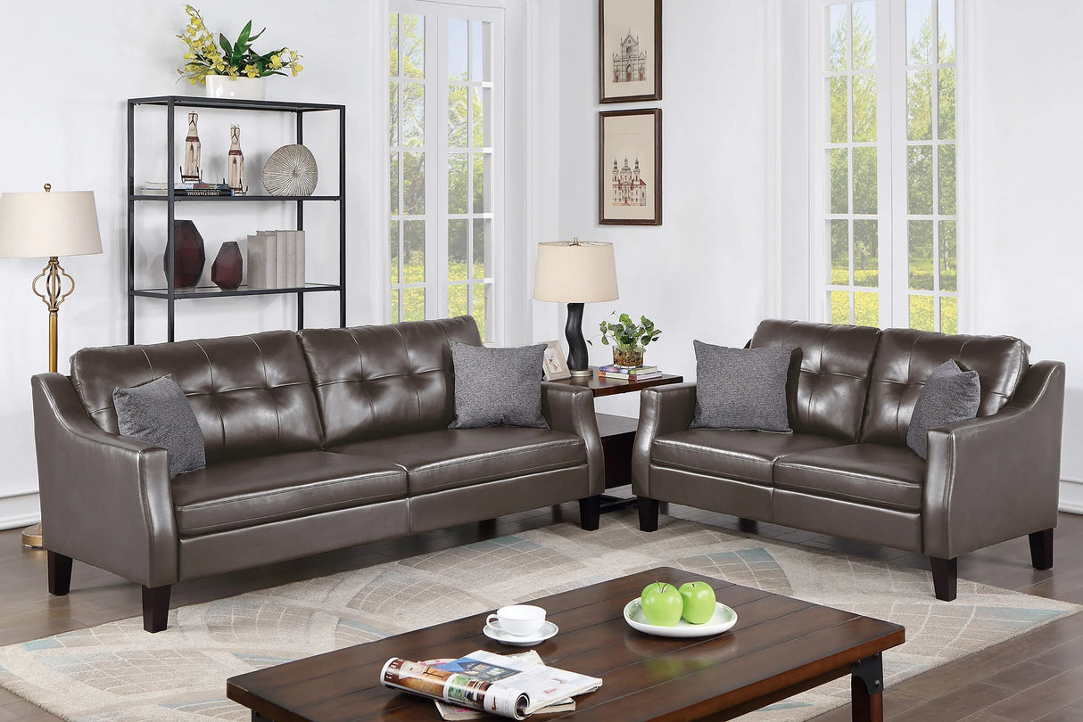 2 Piece Living Room Set in Black Faux Leather - Furniture Home Direct