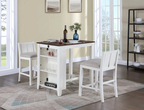 Graham - 3 Piece Small Space Counter Height Dining Table With Shelves And 2 Chairs (Set of 3) - Furniture Home Direct