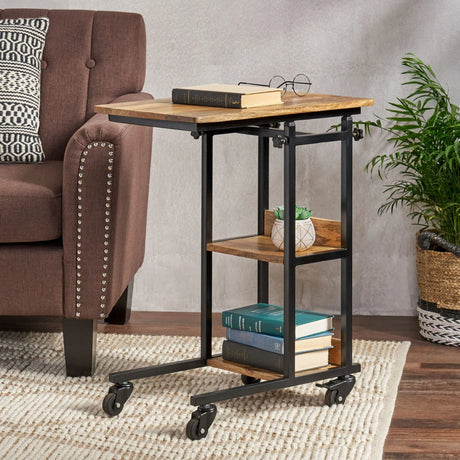 Modern Industrial Bed Laptop Table With C - Shape Design And Adjustable Height - Natural