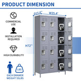 12 Door Lockers With Lock For Secure Storage Construction - Gray