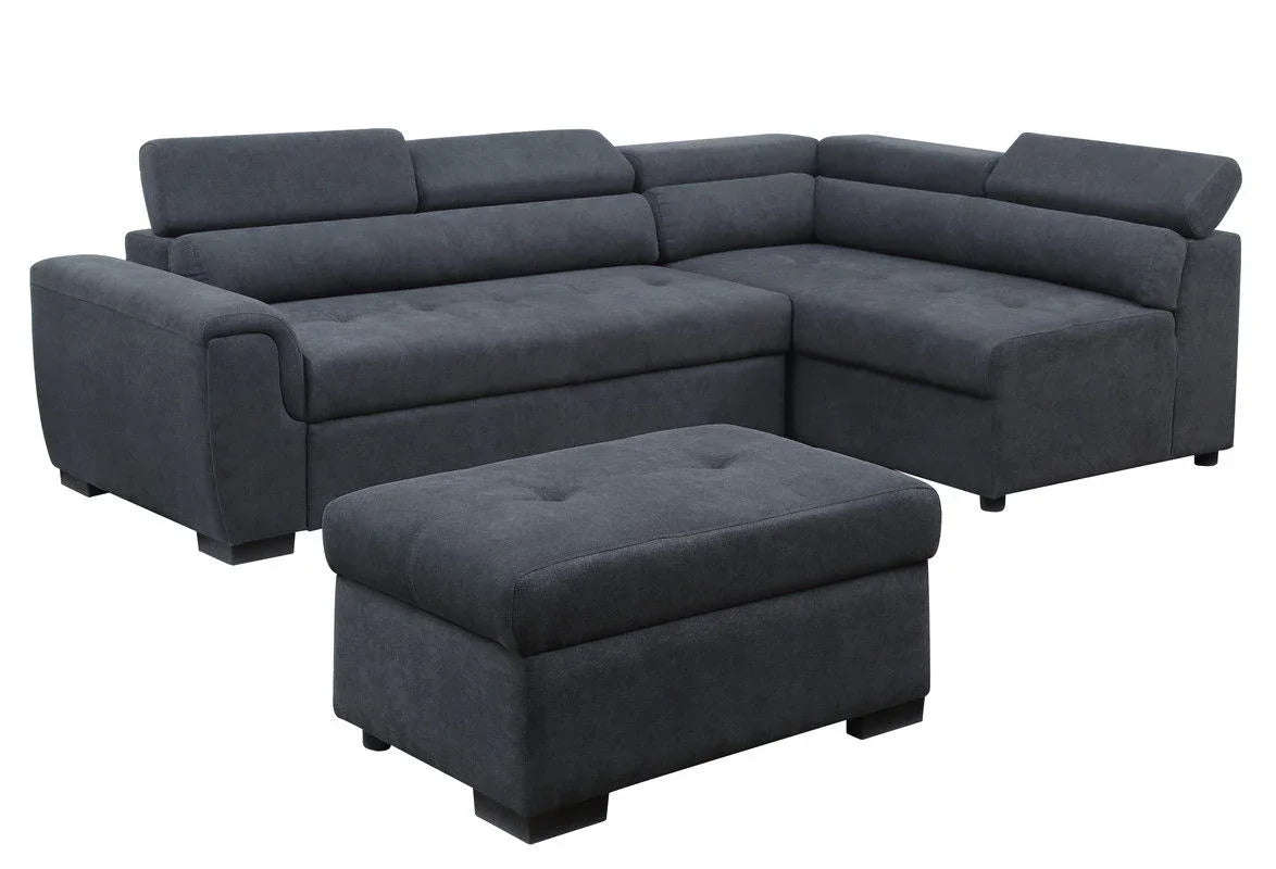 Haris - Fabric Sleeper Sofa Sectional With Adjustable Headrest And Storage Ottoman - Dark Gray - Furniture Home Direct