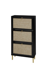Rattan 3 Door Shoe Rack, Freestanding Modern Shoe Storage Cabinet, for Entryway - Furniture Home Direct
