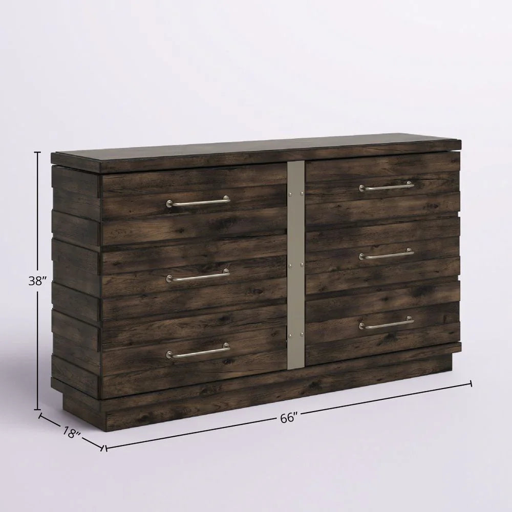Industrial Farmhouse Designed 6 Drawer Dresser - Brown - Furniture Home Direct