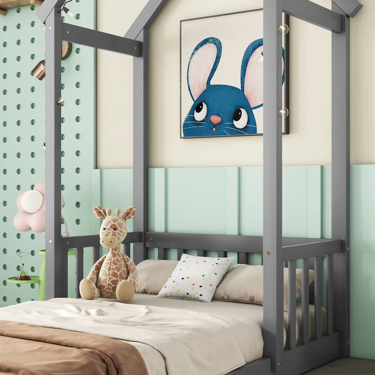 House-Shaped Roof Headboard Floor Bed, (Without Slats) - Furniture Home Direct