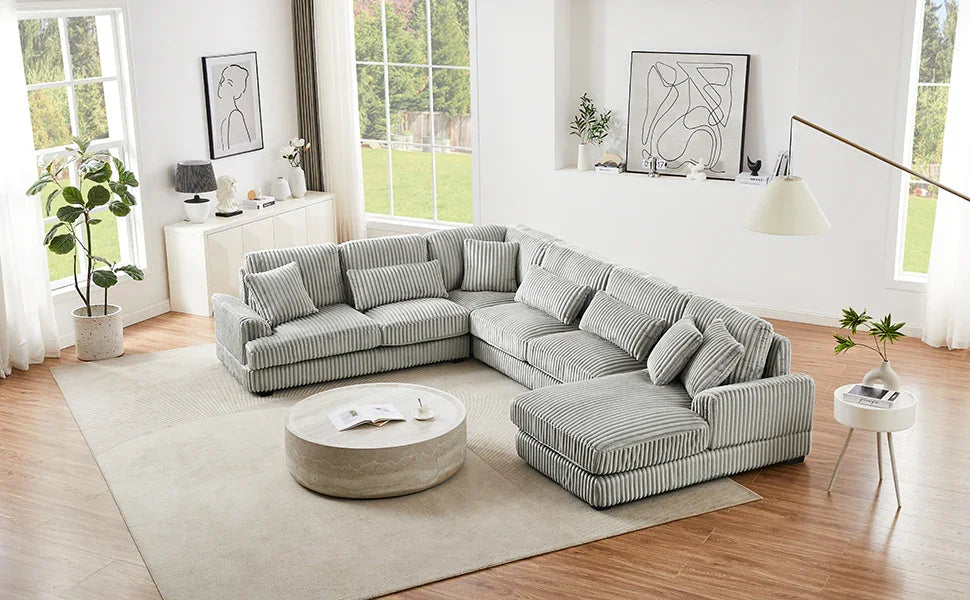 Sectional Sofa Oversized U Shaped Corduroy Fabric Gray - Furniture Home Direct