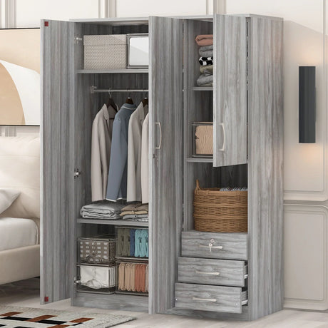 2 Doors Wardrobe Storage For Bedroom With Shelves And 3 Drawers - Furniture Home Direct