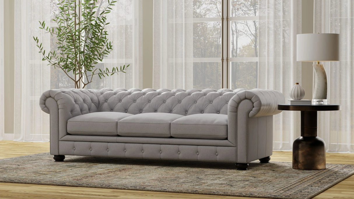 Traditional Tufted Leather Chesterfield Nailhead Sofa - Furniture Home Direct