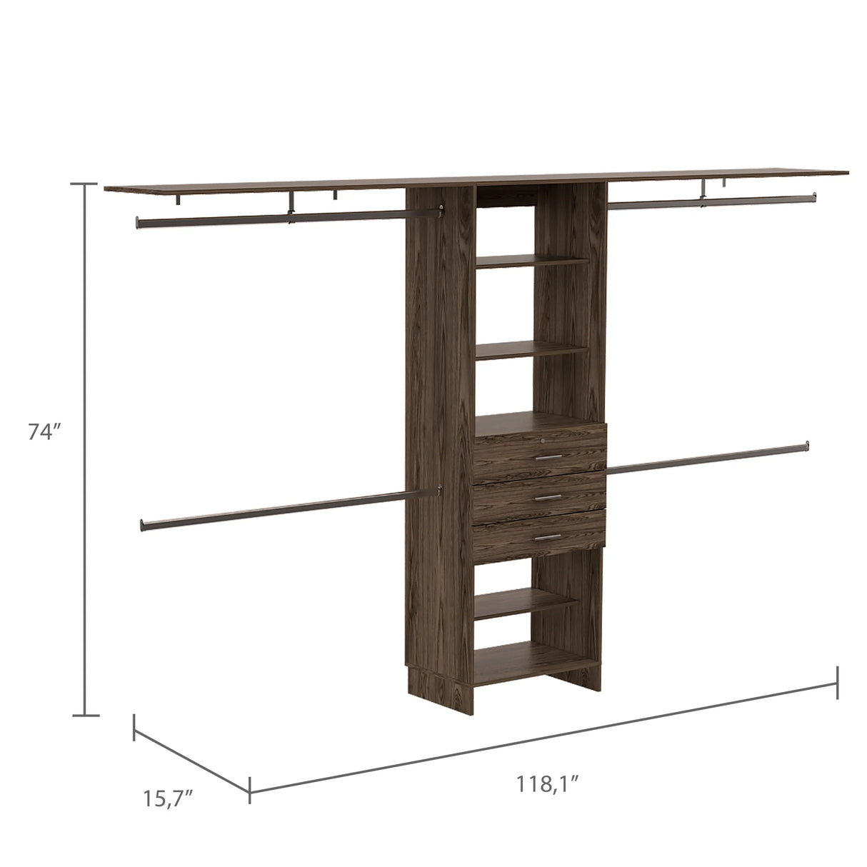 Closet System With Adjustable Shelving Drawers Dark Walnut - Furniture Home Direct
