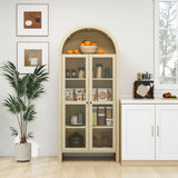 Tall Arched Kitchen Pantry, Modern Farmhouse Wood Kitchen Storage Cabinets, Arched Storage Display Cabinet With Adjustable Shelves, Versatile Cupboard For Kitchen, Dining Room - Natural - Furniture Home Direct