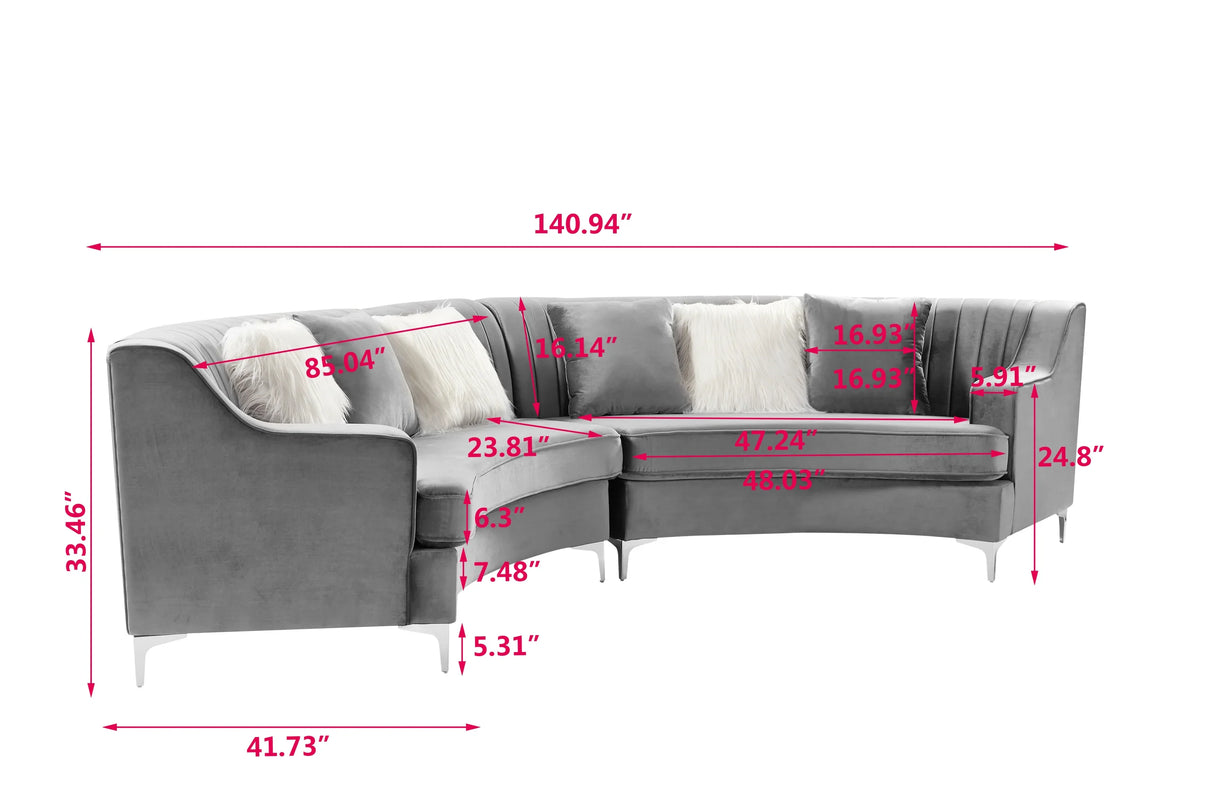 Grey Velvet Curved Sectional - Furniture Home Direct