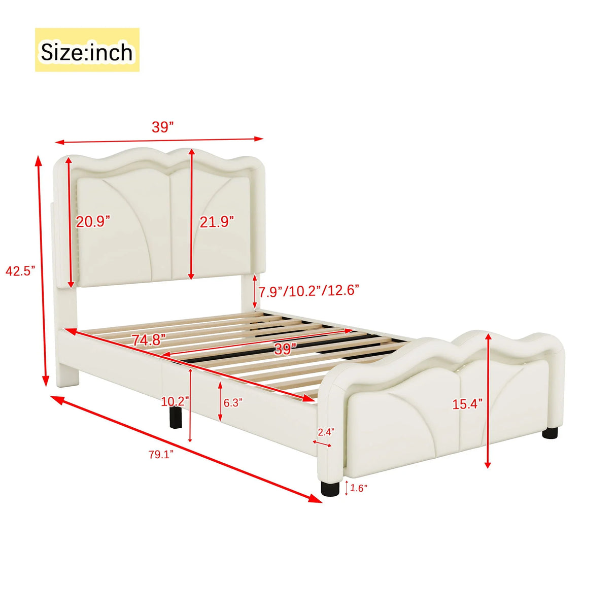 Upholstered Platform Bed & Curve Shaped And Height Adjustable Headboard, LED Light Strips - Furniture Home Direct