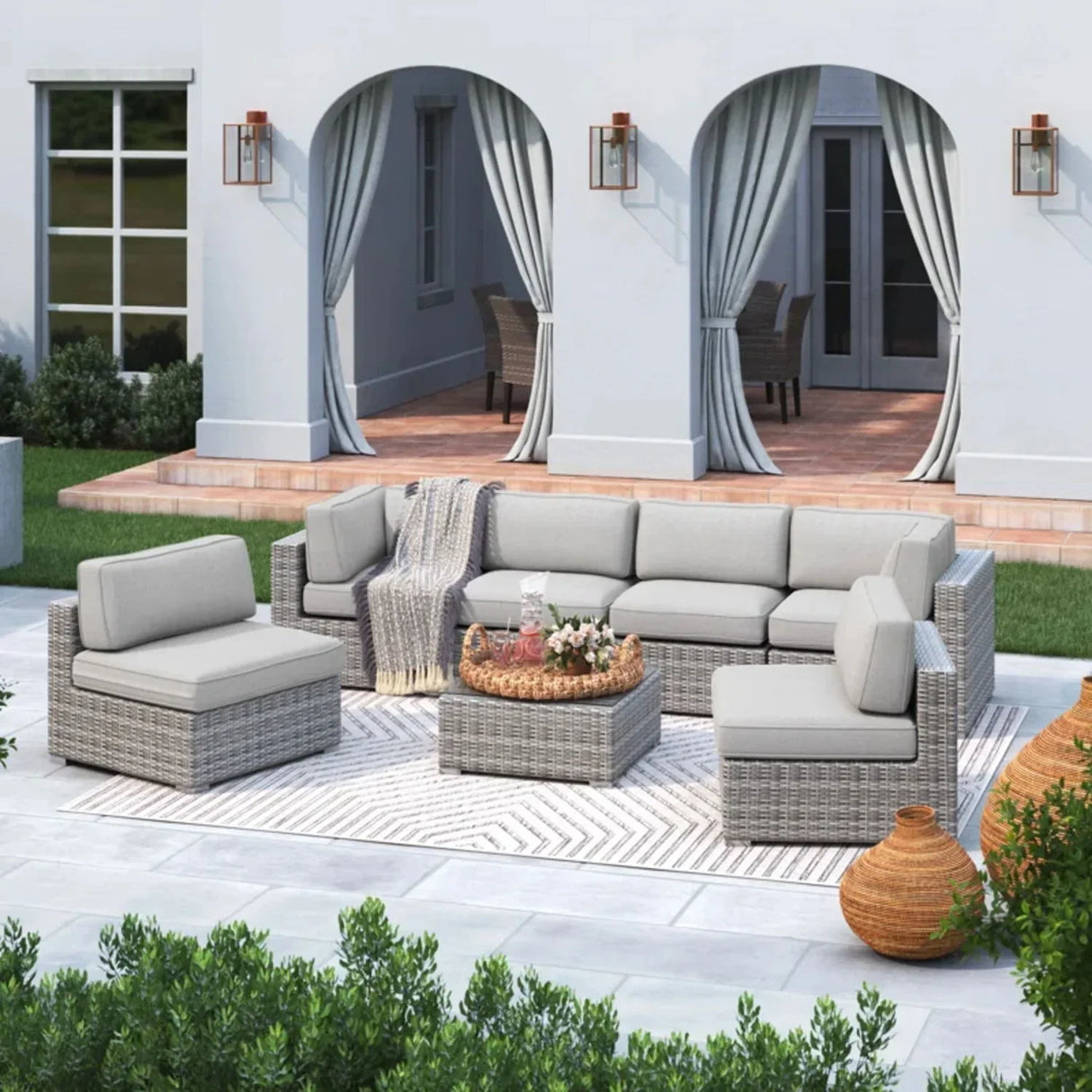 Outdoor Wicker Seating Group With Cushions - Furniture Home Direct
