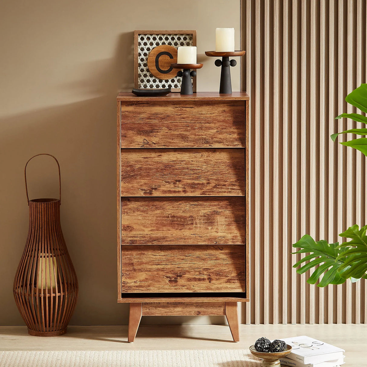 Vintage Style 4 Drawer Double Dresser With Bevel Design - Brown - Furniture Home Direct