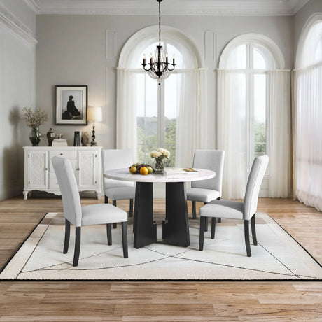 5 Piece Round Dining Table Set, Modern Dining Table And 4 Upholstered Chairs For Dining Room - Furniture Home Direct