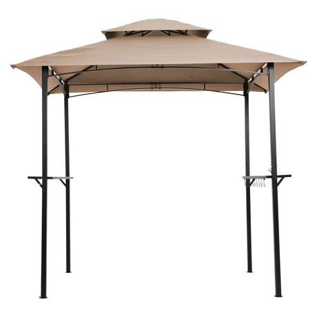 Outdoor Grill Gazebo With Double Tier Soft Top Canopy, Steel Frame, Bar Counters & Hook - Furniture Home Direct
