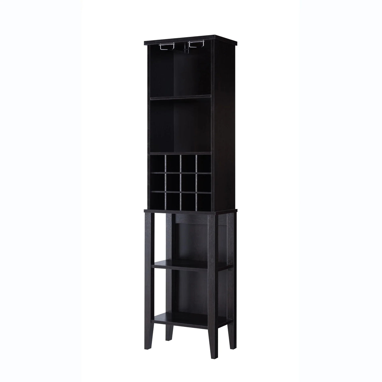 Wooden Wine Bottle Rack Metal Wine Glass Rack Four Shelves - Red Cocoa / Espresso - Furniture Home Direct