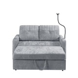 Sleeper Sofa With Adjustable Backrest, Two Cup Holders, Phone Holder, Three Charging Ports And Side Storage Pockets - Gray - Furniture Home Direct