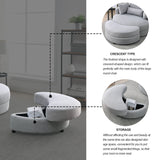 Linen Barrel Swivel Chair With Storage Ottoman - Furniture Home Direct