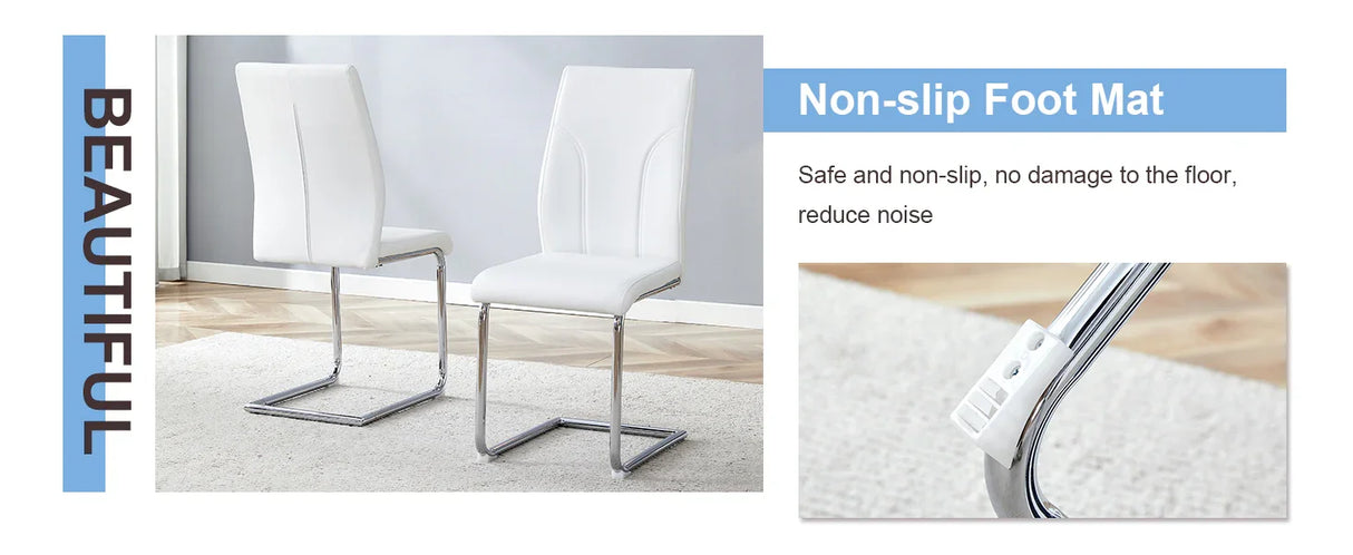 Dining Chairs Set Contemporary PU Upholstered Chrome White - Furniture Home Direct