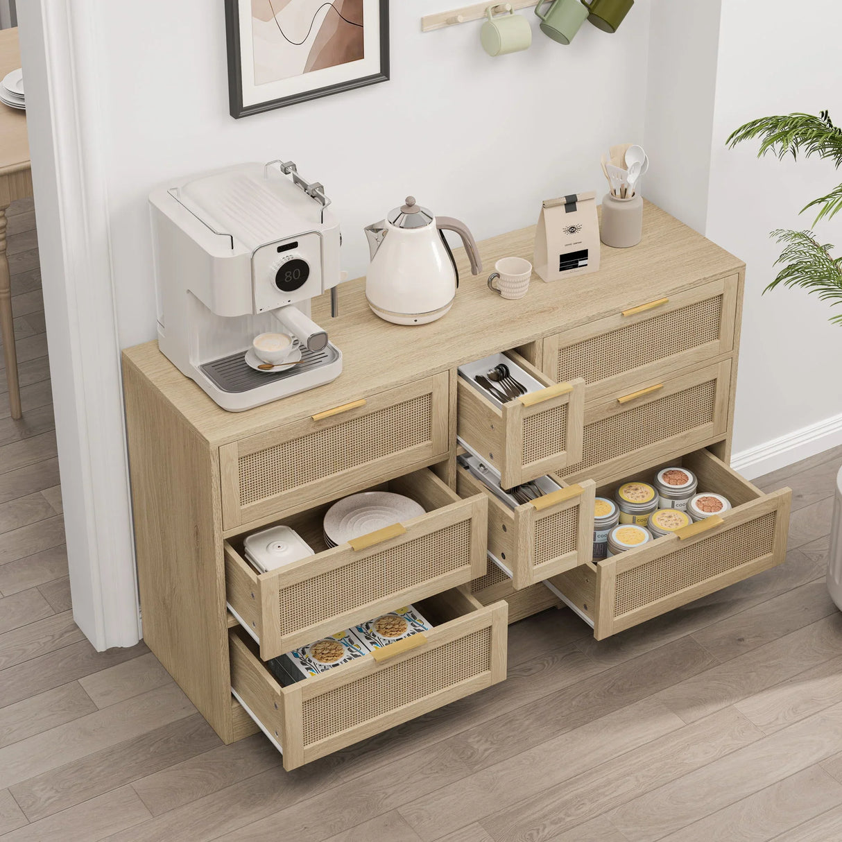 Elegant Rattan Locker With 9 Drawers, Metal Handles - Furniture Home Direct