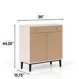 Contemporary Bar Cabinet With Large Storage - White / Pecan - Furniture Home Direct