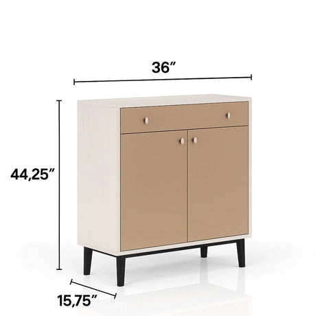 Contemporary Bar Cabinet With Large Storage - White / Pecan - Furniture Home Direct