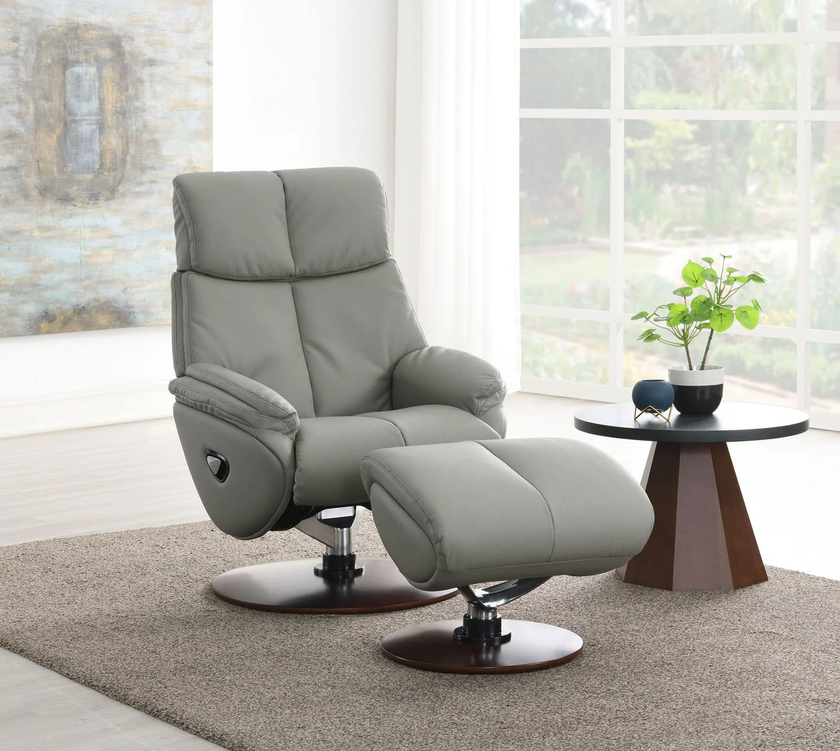 Kandoro - Top Grain Leather Accent Chair With Swivel & Ottoman - Gray - Furniture Home Direct