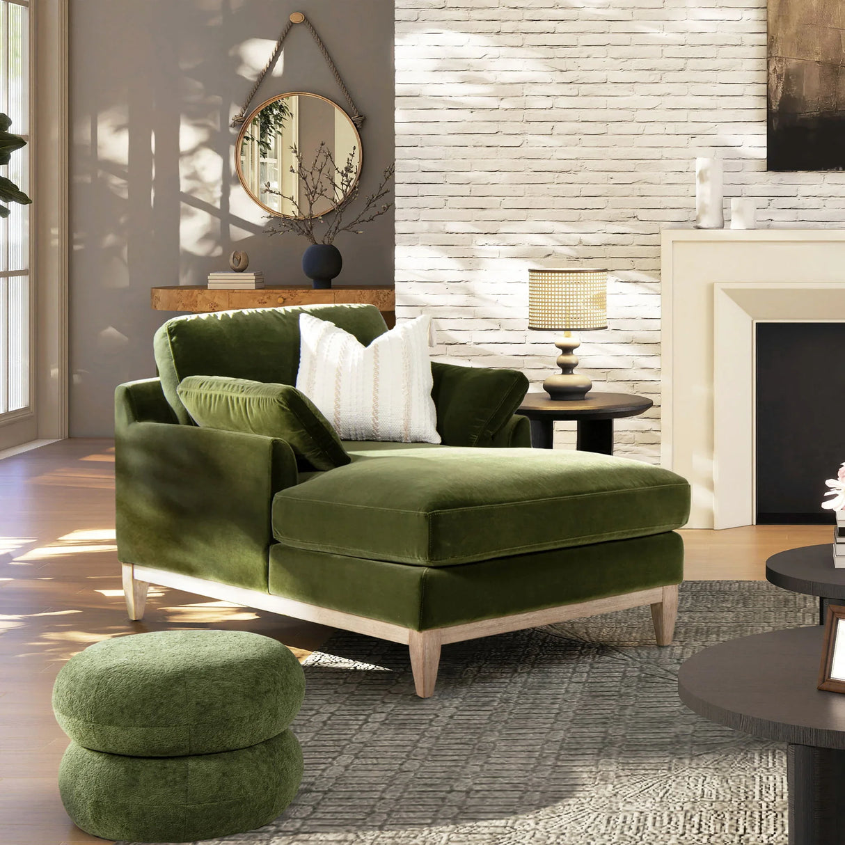 Pasadena - Modern Farmhouse Chaise Lounge Chair - Olive Green - Furniture Home Direct