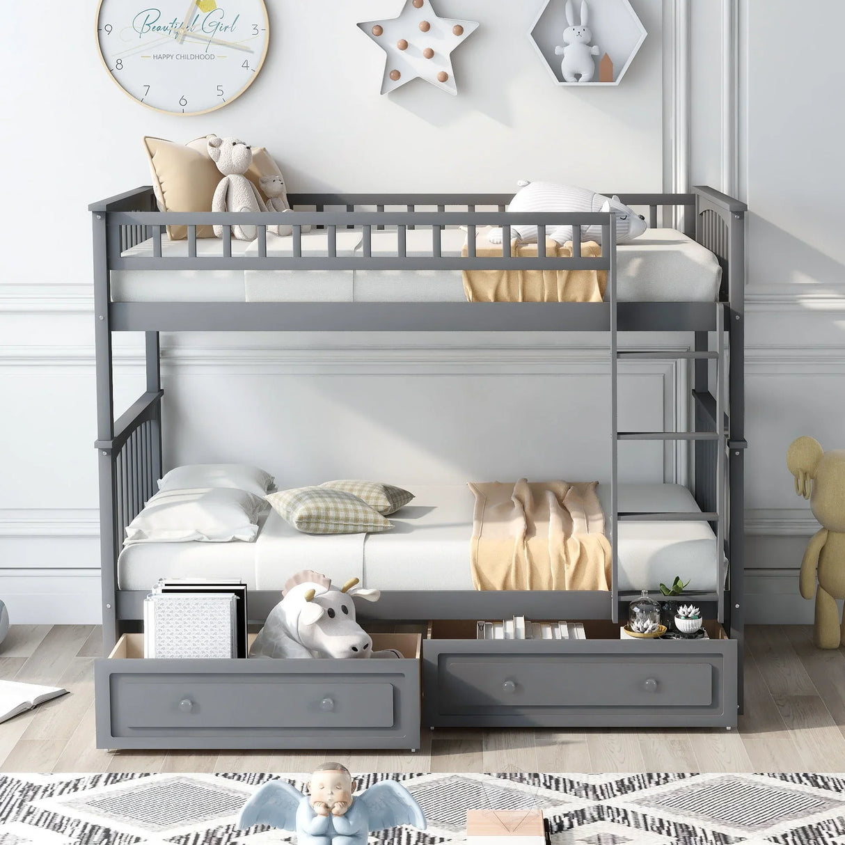 Twin Over Twin Bunk Bed With Drawers, Convertible Beds - Furniture Home Direct