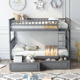 Twin Over Twin Bunk Bed With Drawers, Convertible Beds - Furniture Home Direct