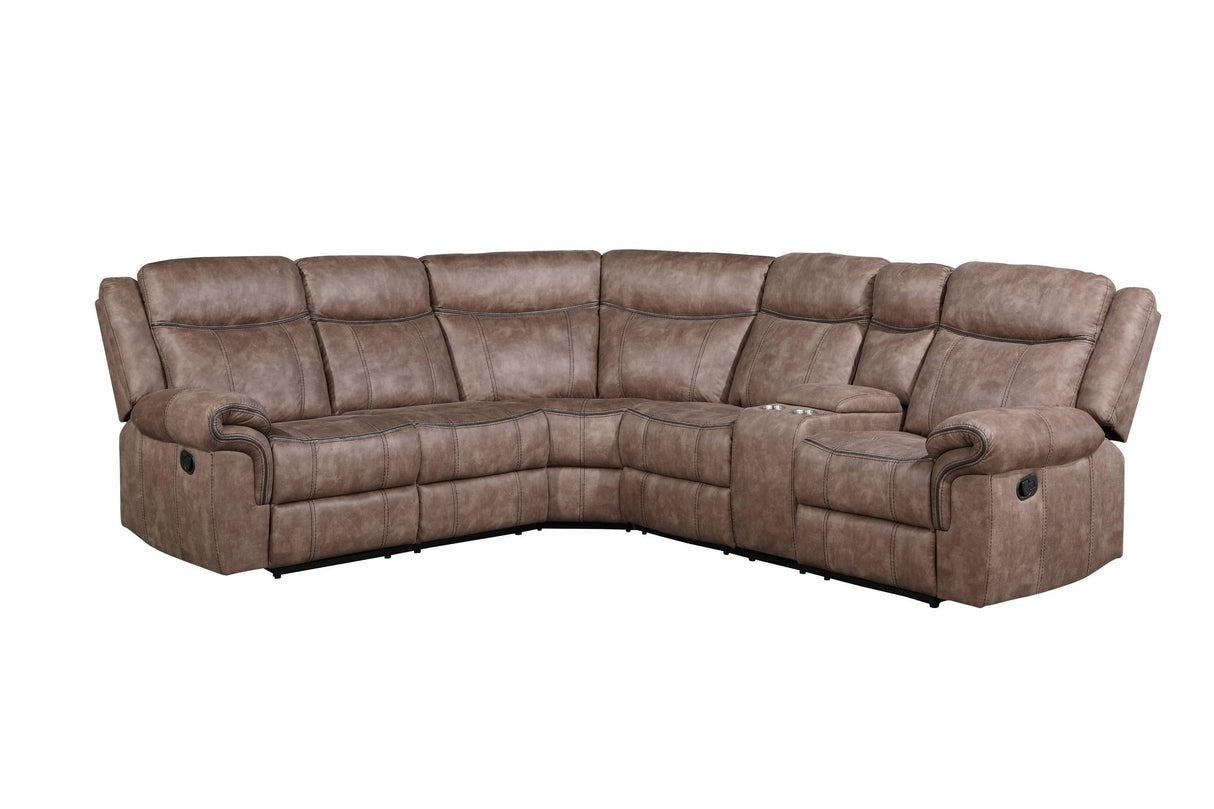 Sectional Sofa Manual Reclining USB Port Chocolate - Furniture Home Direct
