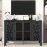 Retro TV Stand With 3 Spacious Cabinets, Glass Cabinet Doors And Anti-Tip Device - Furniture Home Direct