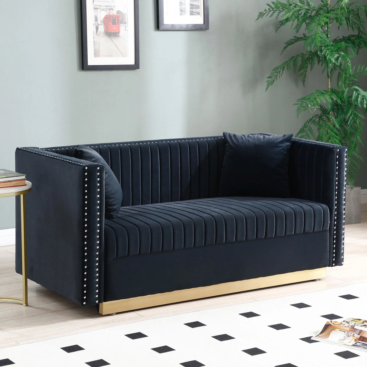 Contemporary Vertical Channel Tufted Sofa Loveseat Modern Upholstered Couch For Living Room With 2 Pillows - Furniture Home Direct