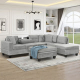 Modern Sectional Sofa With Storage Ottoman, L - Shape Couch With 2 Pillows And Cup Holders - Furniture Home Direct