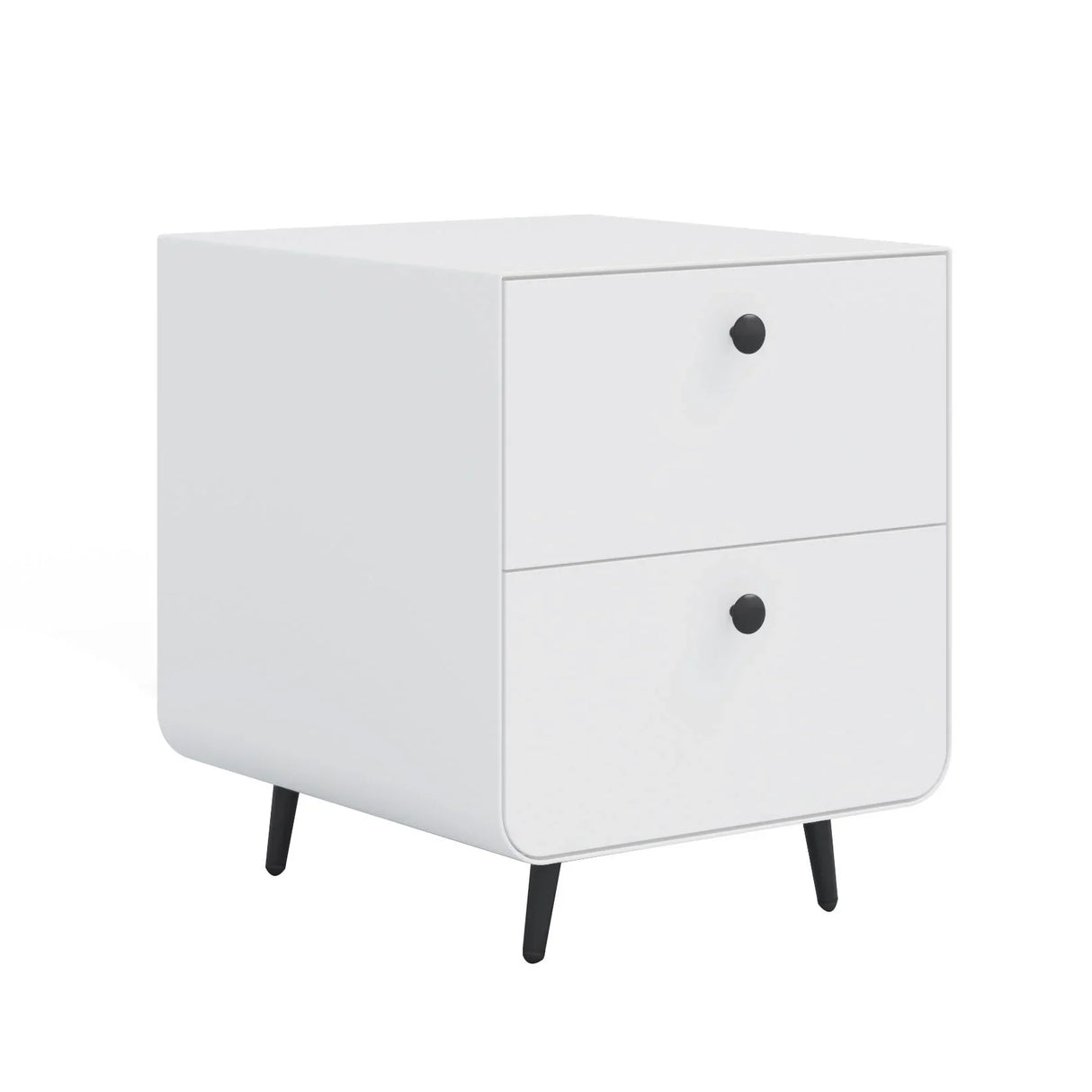 Modern Night Stand Storage Cabinet For Living Room Bedroom, Steel Cabinet With 2 Drawers, Bedside Furniture, Circular Handle - White - Furniture Home Direct