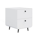 Modern Night Stand Storage Cabinet For Living Room Bedroom, Steel Cabinet With 2 Drawers, Bedside Furniture, Circular Handle - White - Furniture Home Direct