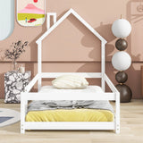 Wood Bed With House Shaped Headboard Floor Bed With Fences - Furniture Home Direct