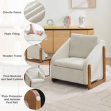 Modern Chenille Upholstered Armchair With Wooden Side Frame - Furniture Home Direct
