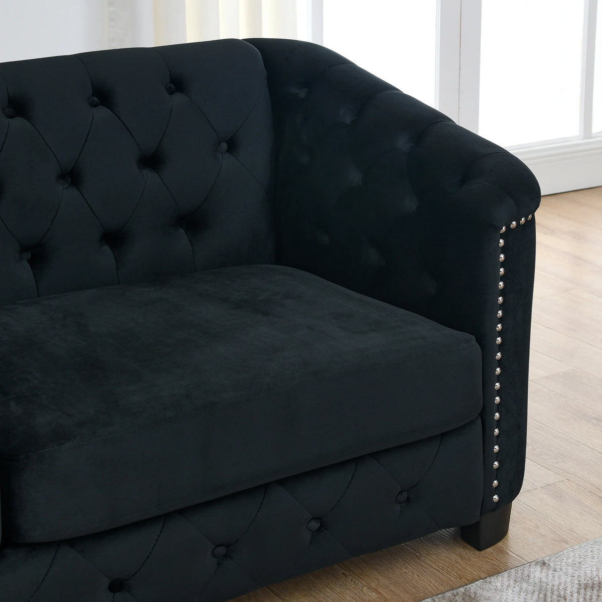 Sofa And Loveseat - Velvet Black - Furniture Home Direct
