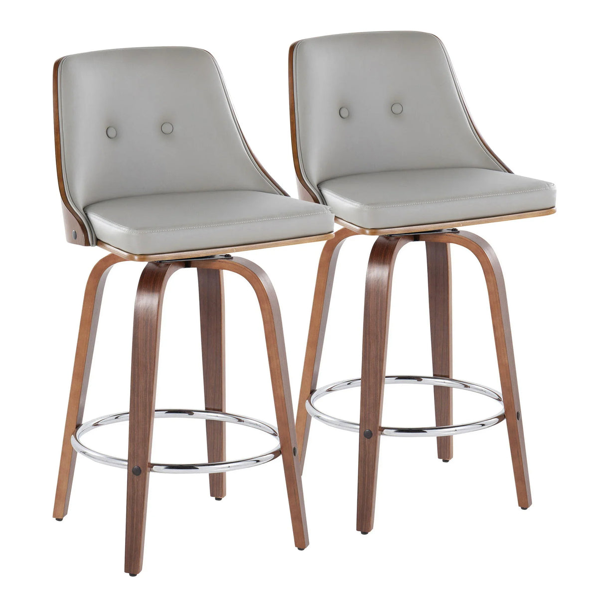Gianna - Mid-Century Modern Fixed Height Stool With Swivel With Round Footrest (Set of 2) - Furniture Home Direct