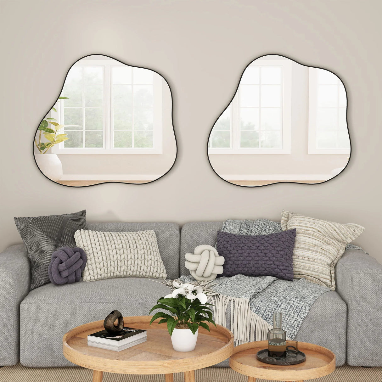 Cloud Shaped Metal Accent Wall Mirror - Black - Furniture Home Direct